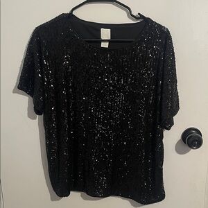 H&M Black Sequin Short Sleeve T-Shirt